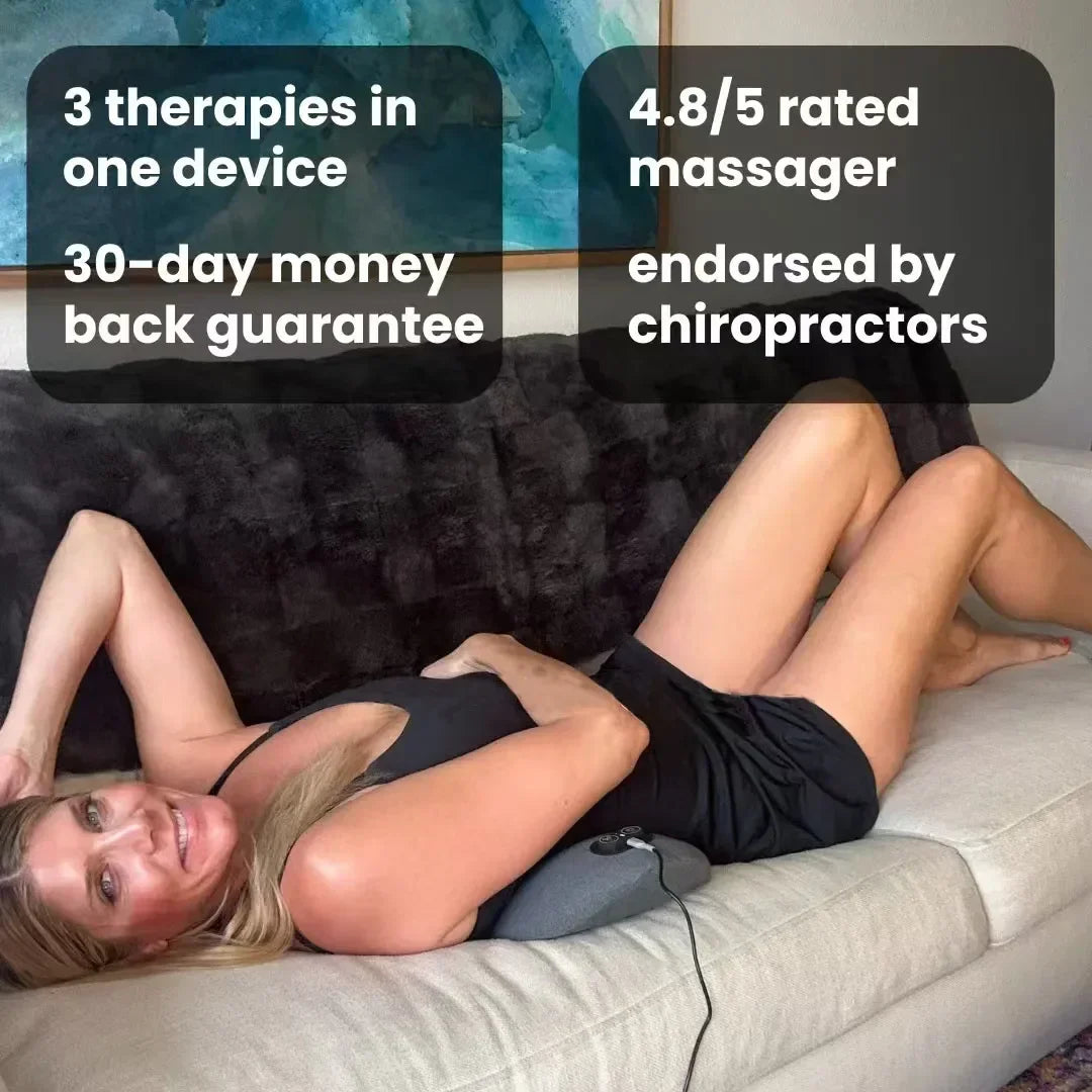 3-in-1 Back Massager with Relief, Bed Sleeping, Shiatsu Deep Tissue Portable Shoulder Lower Back Pain Relief Waist Massager