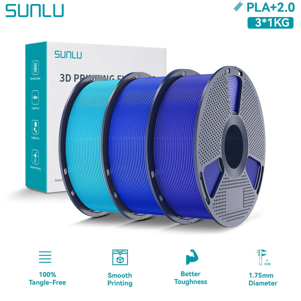 PLA PLUS 2.0 3D Filament 1.75mm Upgrade PLA Plus Stronger Robust Neatly Wound Colorful Filament for FDM 3D Printer 3KG