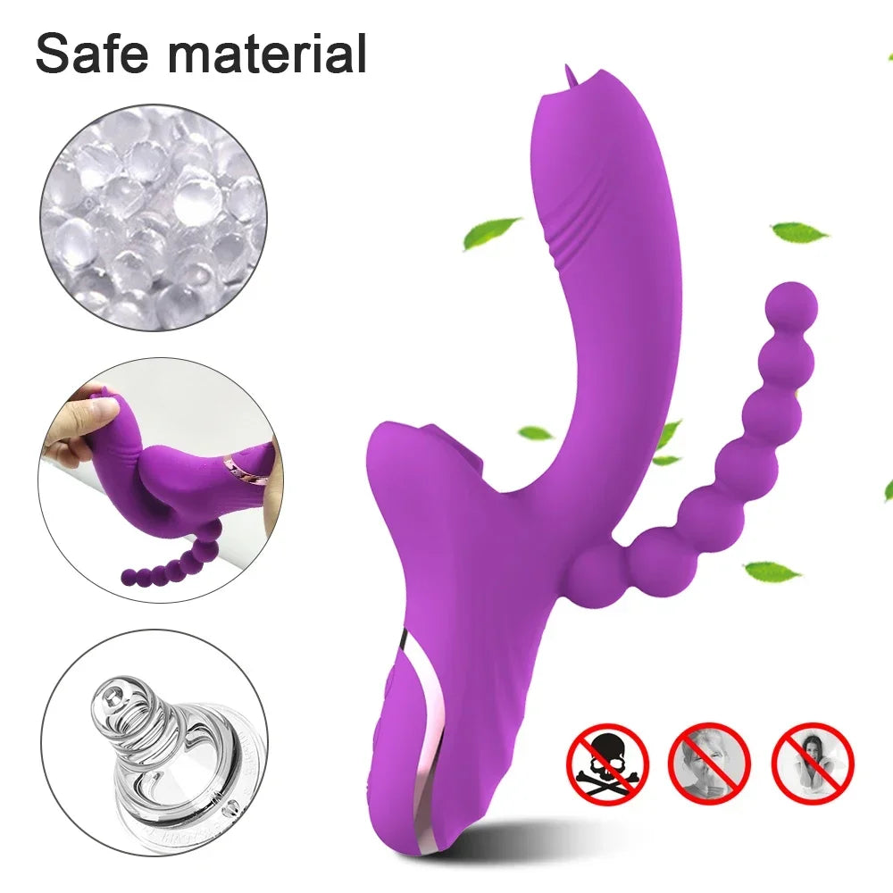 3 in 1 Clit Sucker Dildo Vibrator for Women, Clitoris Stimulator, G Spot Tongue Licking Vacuum Massager Sex Toys Adult Goods 18+