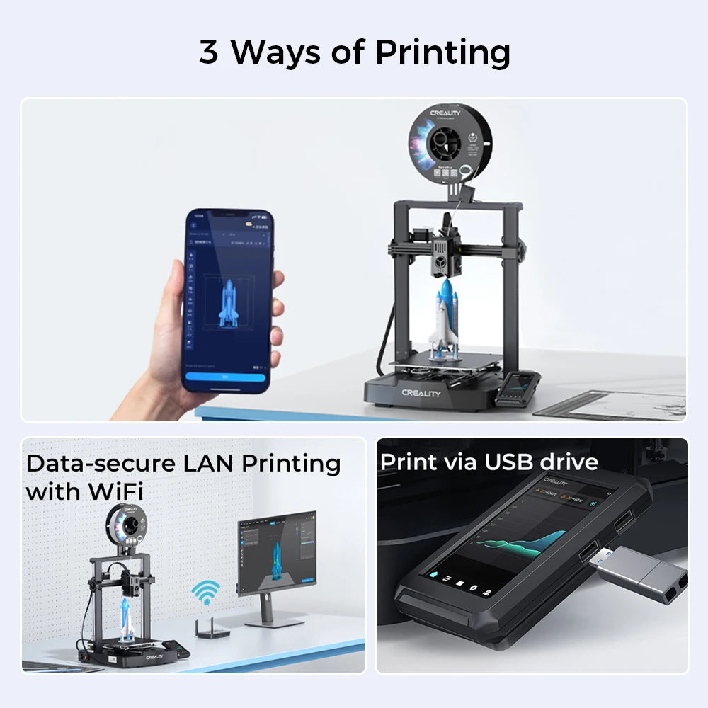 3D Printer 500mm/s Fast Printing Speed Smart Creality OS X-Axis Linear Rail Double Fans Smart Ul 60W