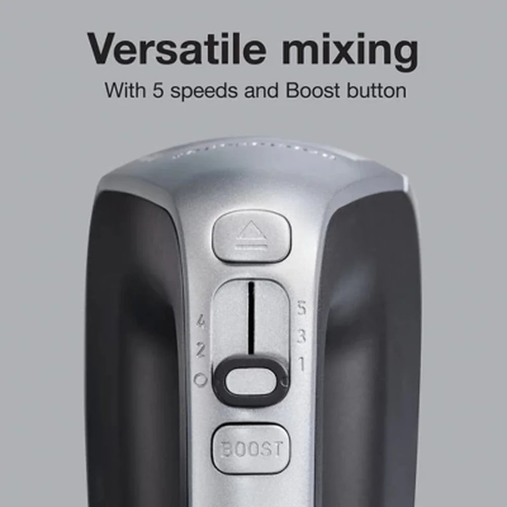 Hand Mixer 5 Speed Electric Kitchen Appliance, 120W, Dishwasher Safe Parts, Slow Start Bowl Rest Non-Skid Heel Effortless Mixing