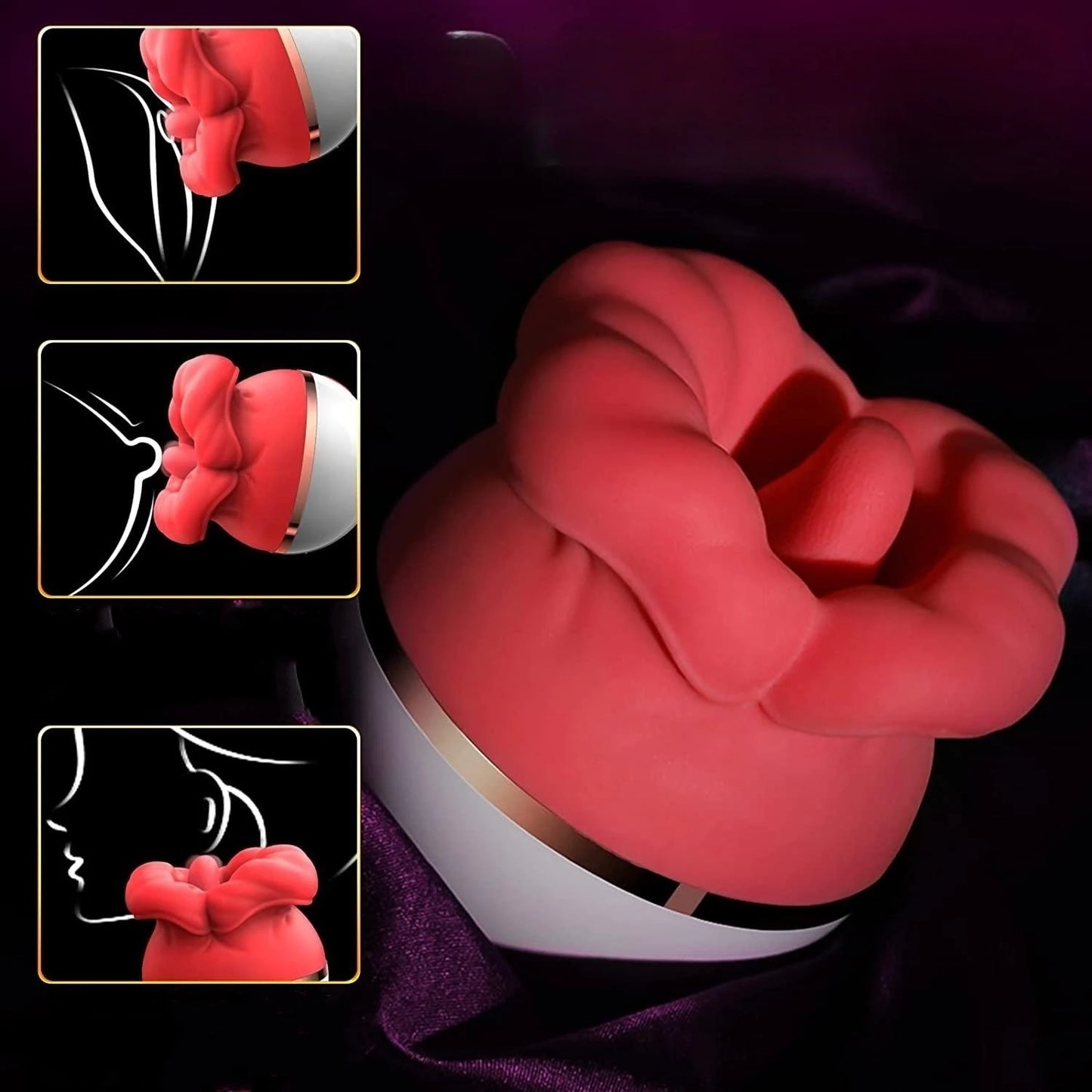 Rose sex toy vibrator, vaginal licking, tongue masturbator, clitoral stimulator, G-spot nipple massager female orgasm adult sex toy