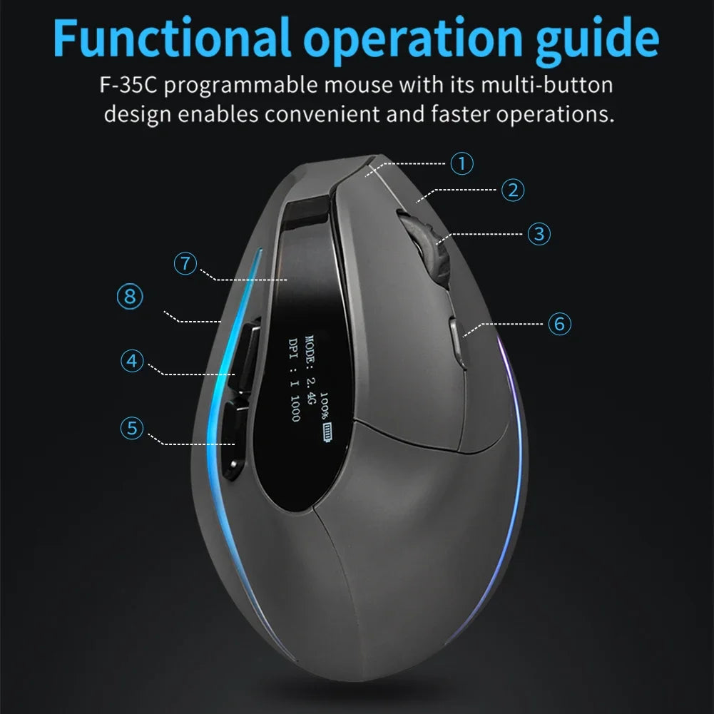 Vertical Gaming Mouse Wireless Bluetooth Mouse RGB Optical Gaming Mice 7Button Adjustable DPI Mice For Laptop Desktop PC Macbook