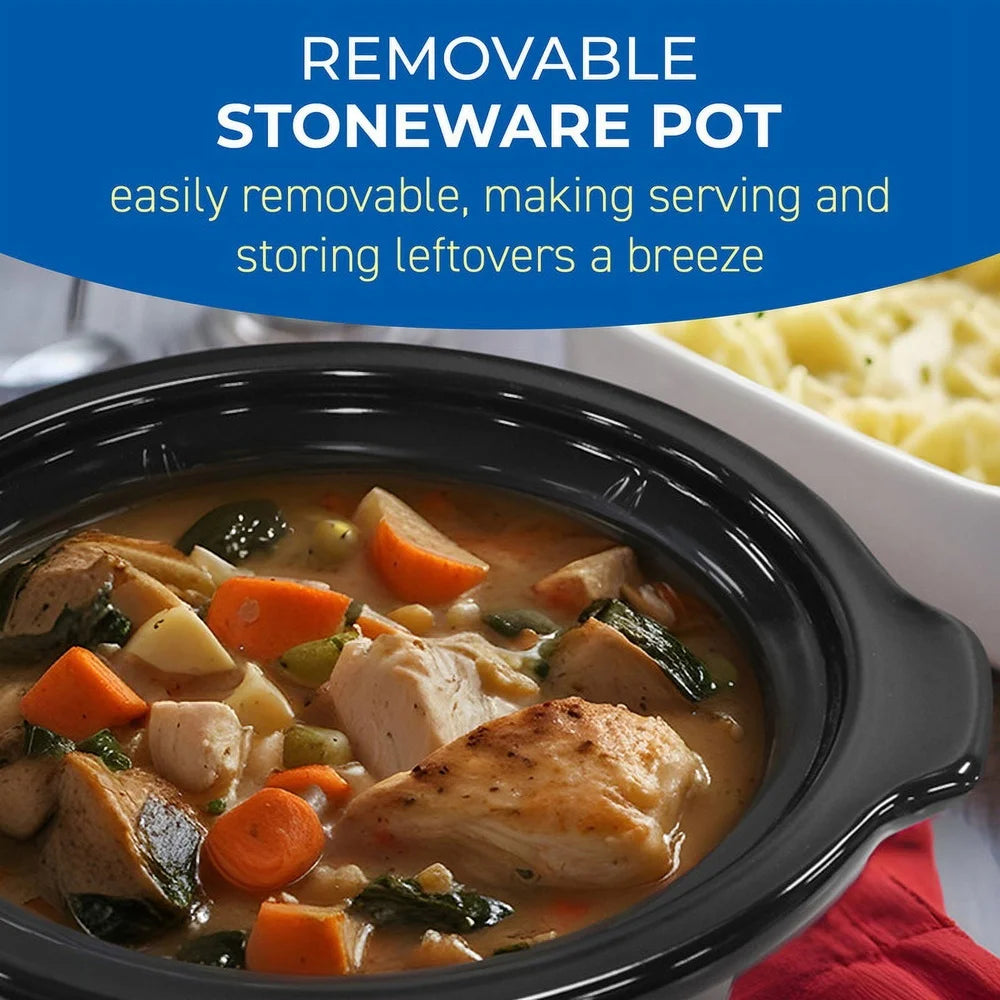 3Qt Slow Cooker with Keep Warm Low High Settings Tempered Glass Lid Cool Touch Handles Easy Clean Stoneware Pot Ideal Family
