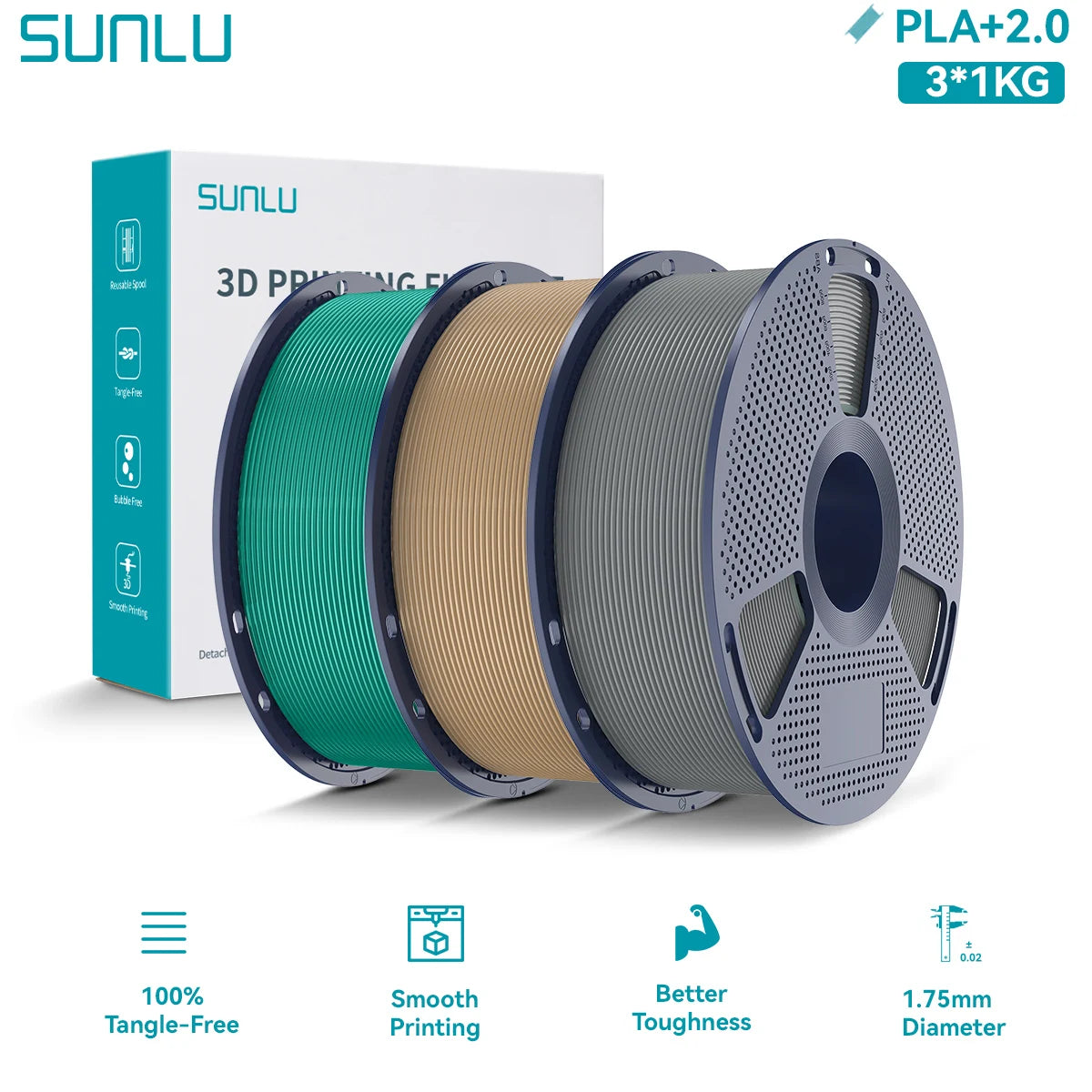 PLA PLUS 2.0 3D Filament 1.75mm Upgrade PLA Plus Stronger Robust Neatly Wound Colorful Filament for FDM 3D Printer 3KG