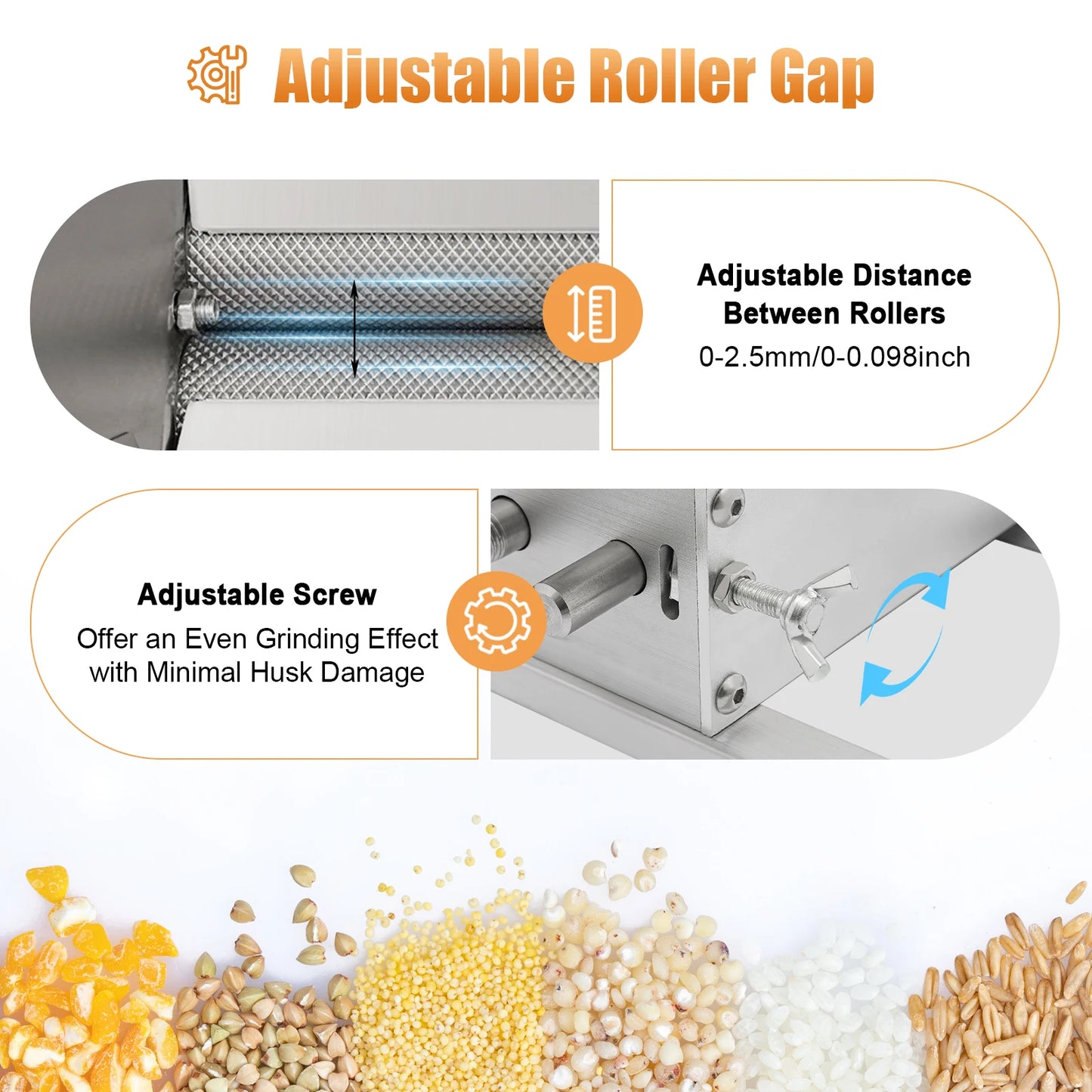 Manual Malt Mill Stainless Steel Malt Crusher Heavy Duty Homebrew Grain Crusher Adjustable Barley Grinder