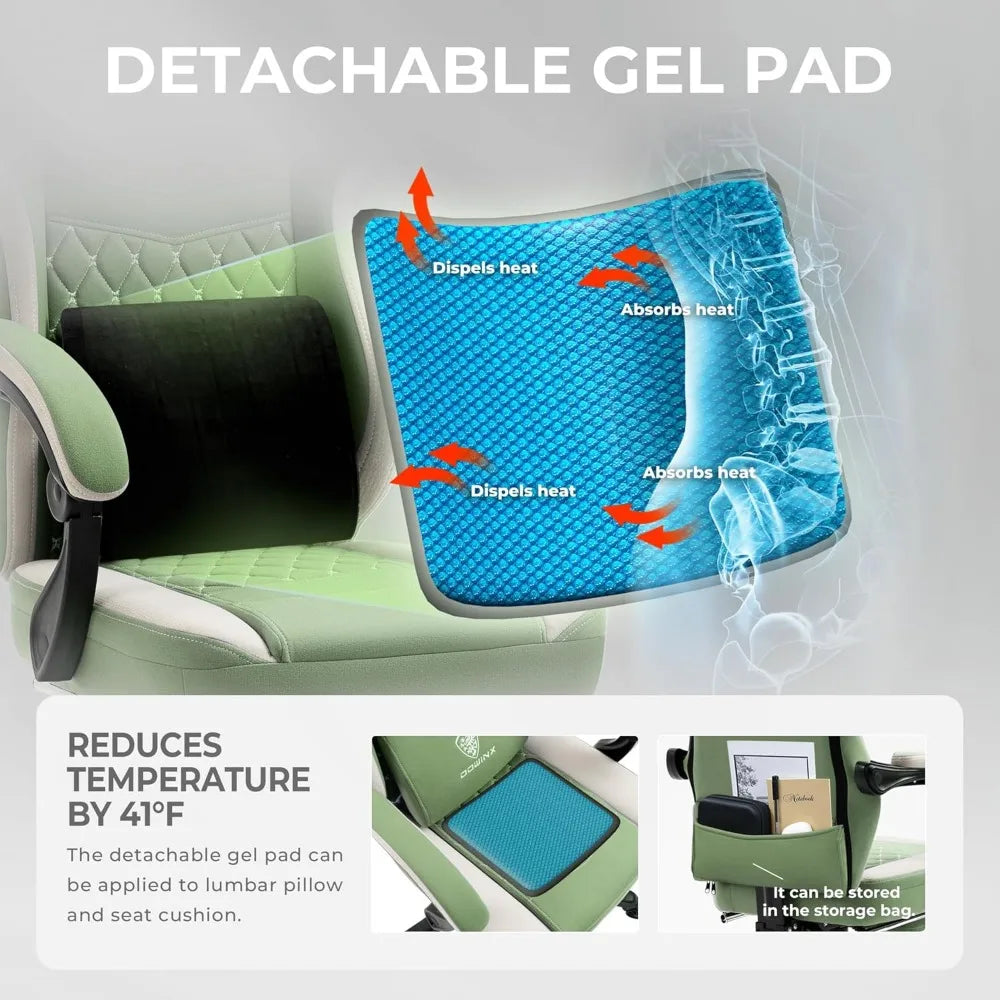 Gaming Chair Breathable Fabric Game Chair with Gel Pad and Storage Bag, Comfortable Gamer Chair with Pocket Spring Cushion, Erg