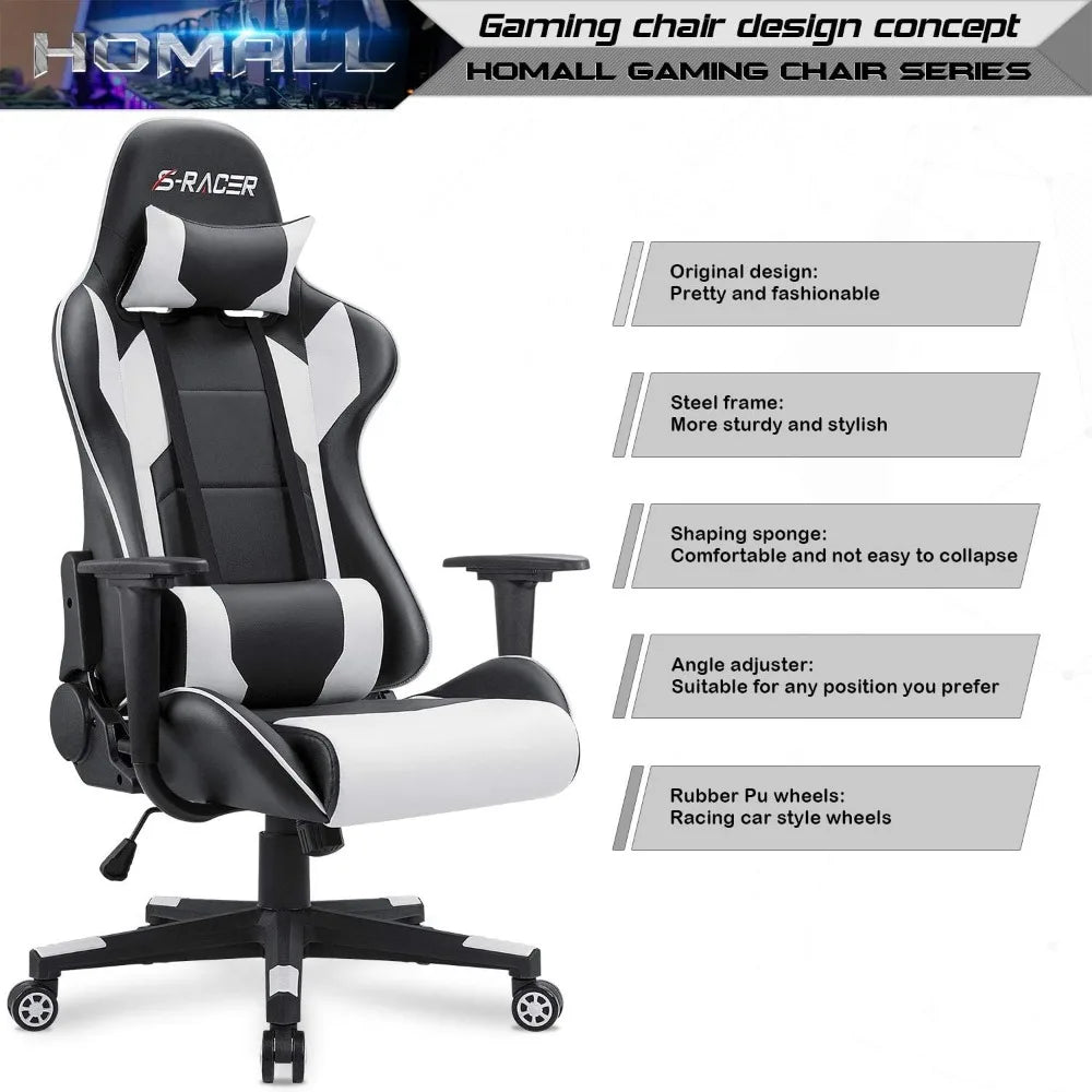 Gaming Chair, Office Chair High Back Computer Chair Leather Desk Chair Racing Executive Ergonomic Adjustable Swivel Task Chair