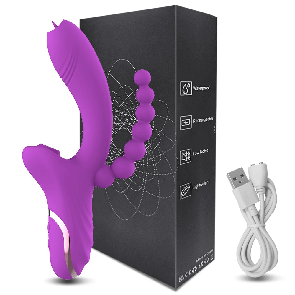 3 in 1 Clit Sucker Dildo Vibrator for Women, Clitoris G Spot, Tongue Licking, Vacuum Stimulator, Sex Toys Adult Goods  for Female