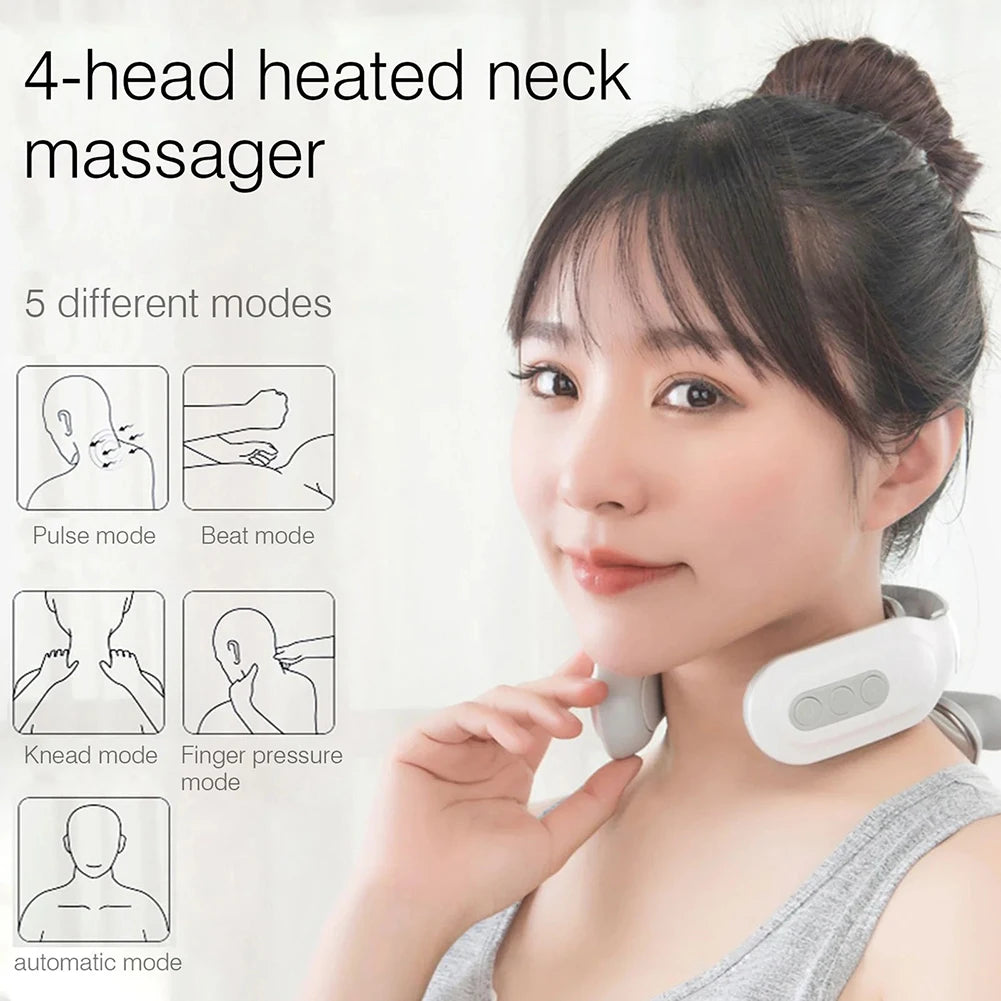 4-head Cervical Massager, USB Rechargeable, Electric Neck Massager with Heat Relaxation, Gifts for Women Men Dad Mom