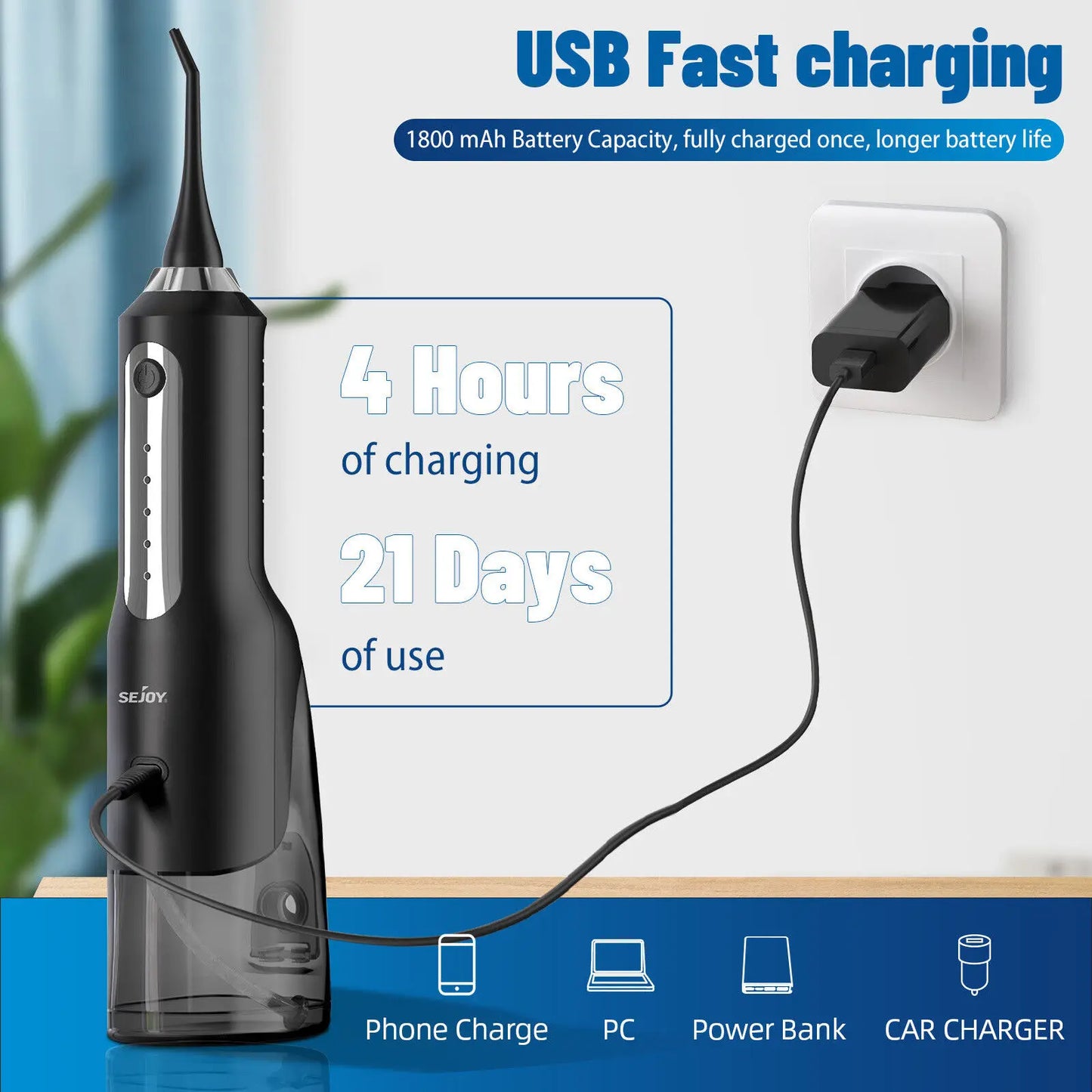 SejoyWater Flosser Teeth Washing Machine Home Dental Oral lrrigator 4 Colors Thread Teeth Pick Mouth 5 Modes USB Rechargeable