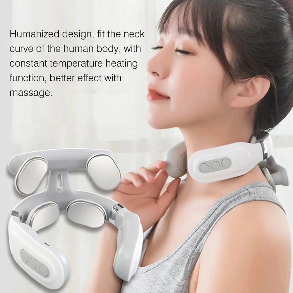 4-head Cervical Massager, USB Rechargeable, Electric Neck Massager with Heat Relaxation, Gifts for Women Men Dad Mom