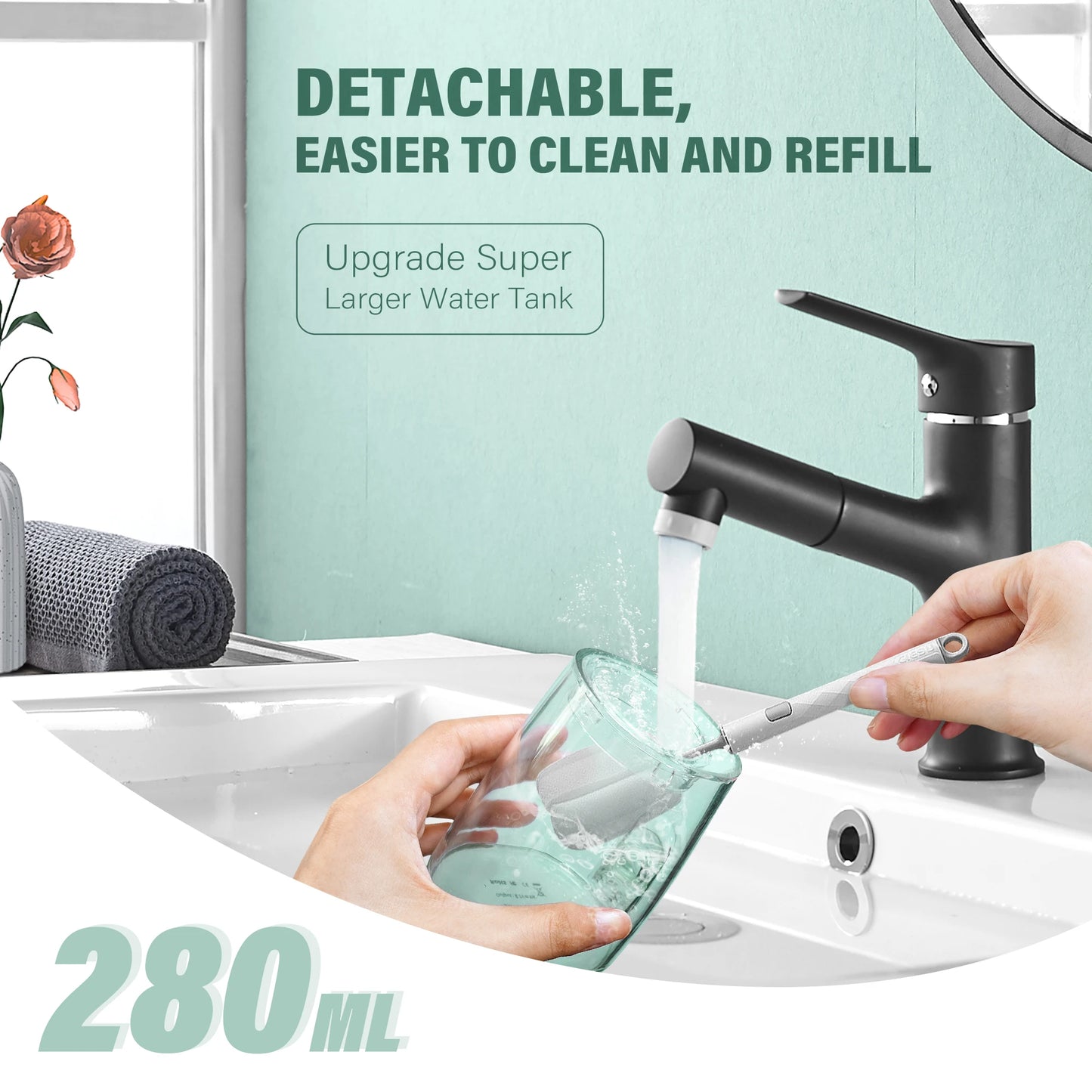 Sejoy Water Dental Flosser Portable Teeth Picks 6 Jets 4 Modes Cordless Oral Irrigator Rechargeable IPX7 Teeth Cleaner