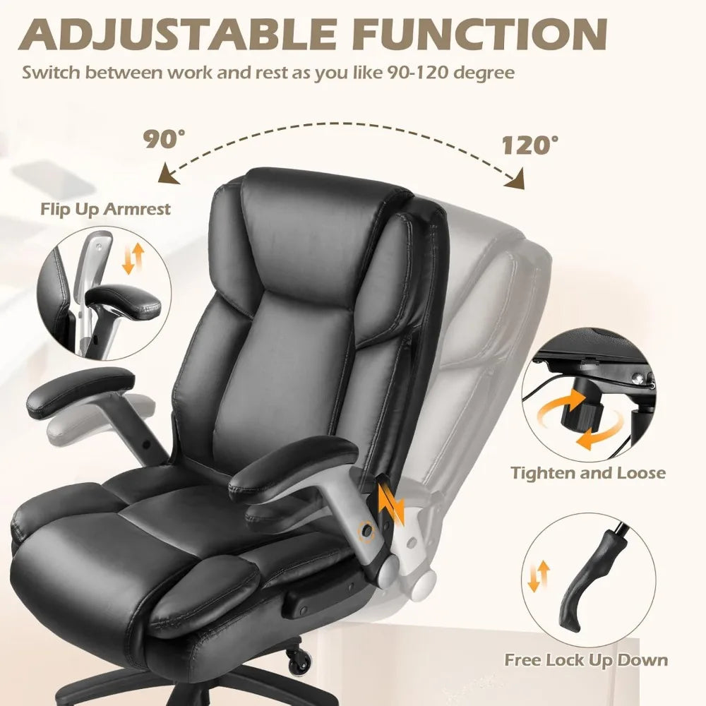 600 lbs Big and Tall Office Chair, Ergonomic PU Leather Executive Comfy Desk Chair with Back Support, Heavy Duty Extra Wide Sea