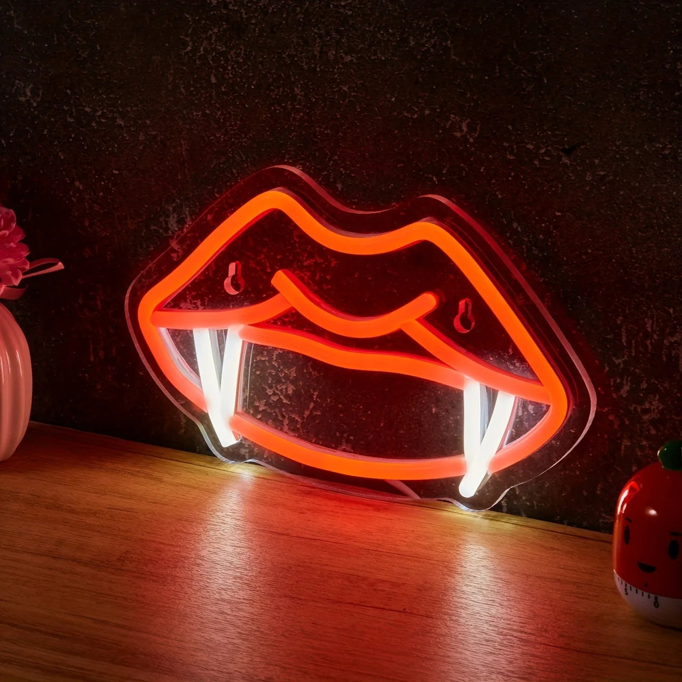 Neon Logo for Vampire Teeth Lips LED Gothic Style Decorative Light for Room Bar Club Man Cave Halloween Decorative Wall Sconce