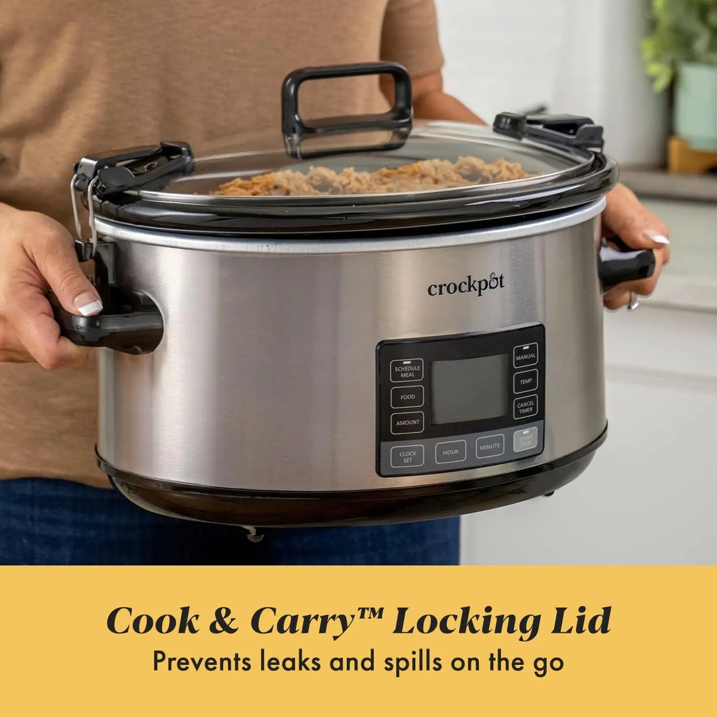 7-Quart Slow Cooker, Portable Programmable with Timer, Locking Lid, Stainless Steel; an Essential Kitchen Appliance, Perfect for large groups