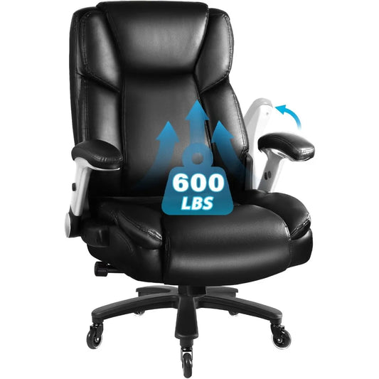 600 lbs Big and Tall Office Chair, Ergonomic PU Leather Executive Comfy Desk Chair with Back Support, Heavy Duty Extra Wide Sea
