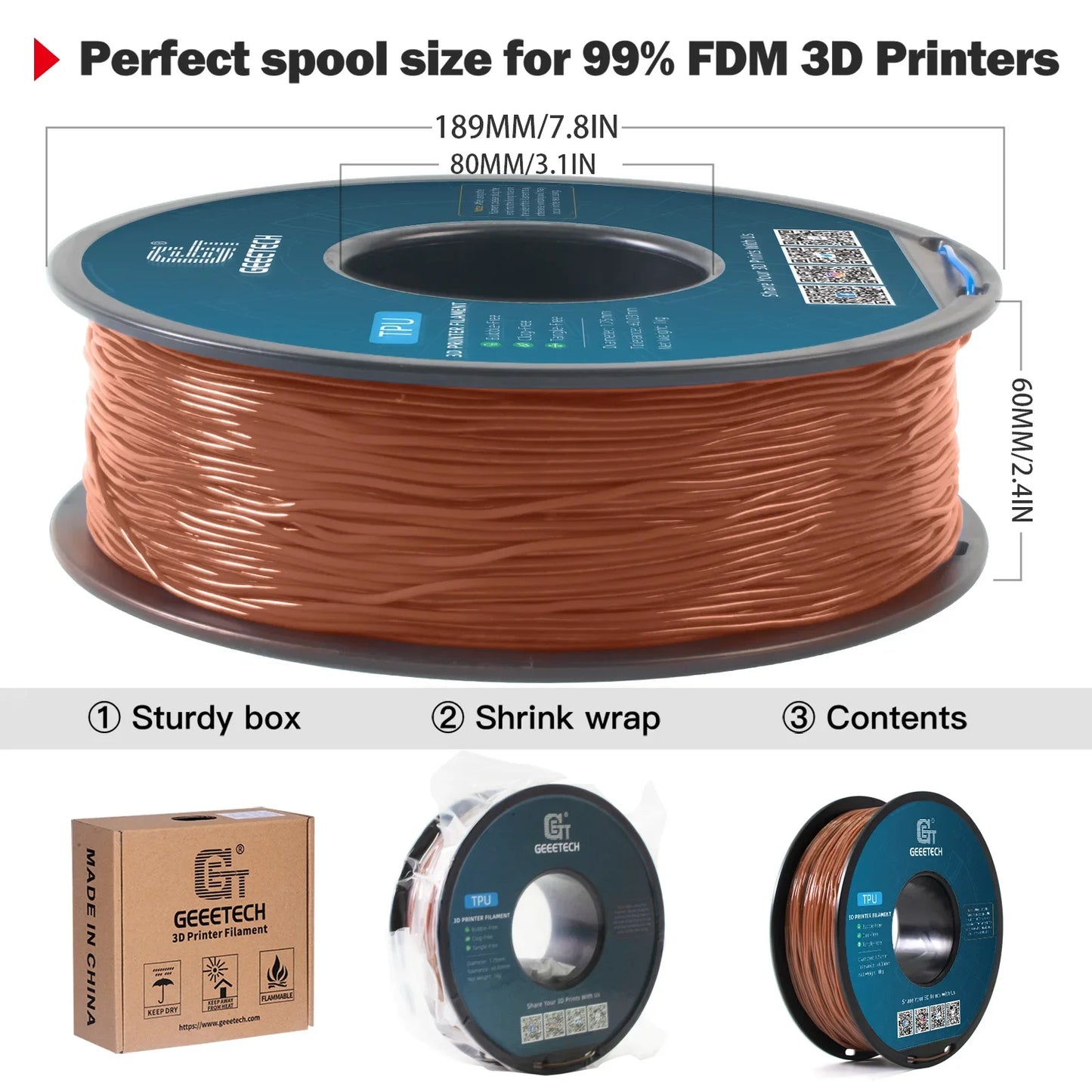 10Kg TPU 3D Printer Filament material 1kg 2.2LBS/Spool 1.75mm Plastic Vacuum Packaging Non-Toxic Shore Hardness 95A