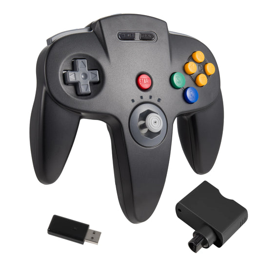 2.4 GHz Wireless N64 Controller Remote with USB & N64 Adapter for N64 Switch Online Windows PC Mac Raspberry Pi Built in Rumble
