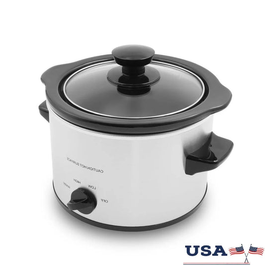 1.5Qt Mini Slow Cooker Stainless Steel Inner Pot Low High Keep Warm Glass Lid Cool Touch Handles Dips Soups Appetizers