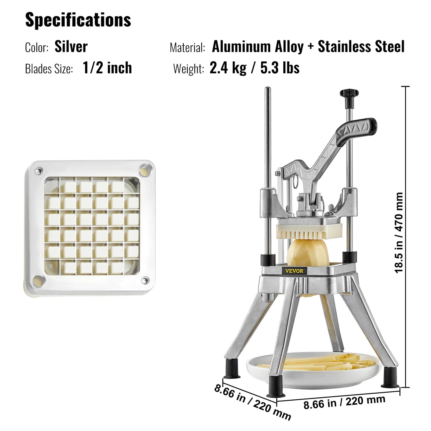 Commercial Vegetable Fruit Heavy Duty Professional Food Dicer, French Fry Cutter, Onion Slicer