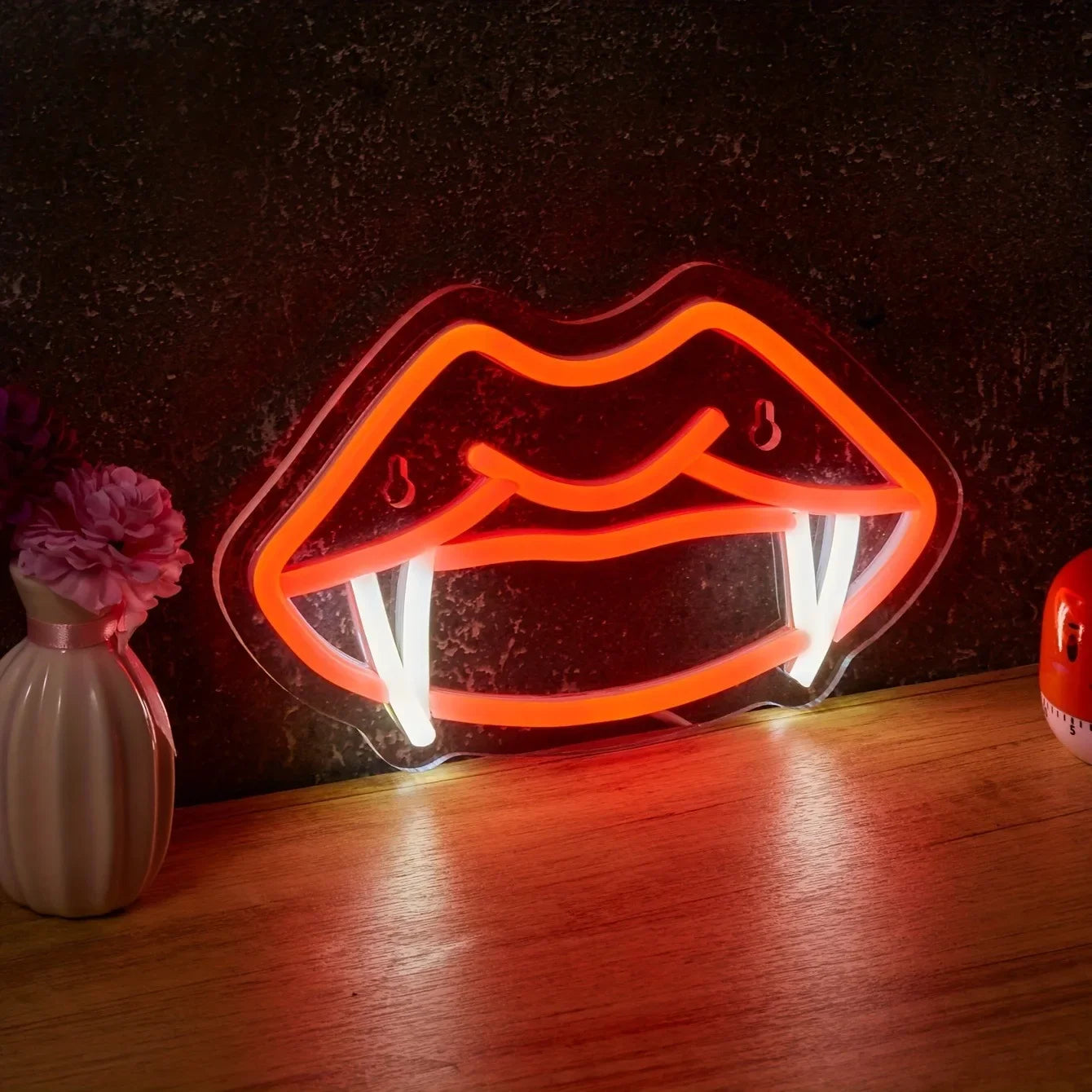 Neon Logo for Vampire Teeth Lips LED Gothic Style Decorative Light for Room Bar Club Man Cave Halloween Decorative Wall Sconce