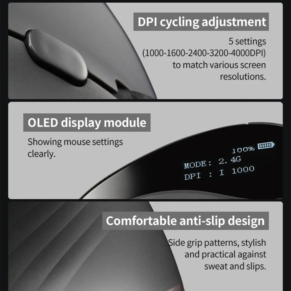 Wireless Vertical Mouse 7 Buttons Ergonomic Mouse Tri-Mode BT+2.4GHz+Wired Vertical Mouse For Laptop PC Computer Desktop