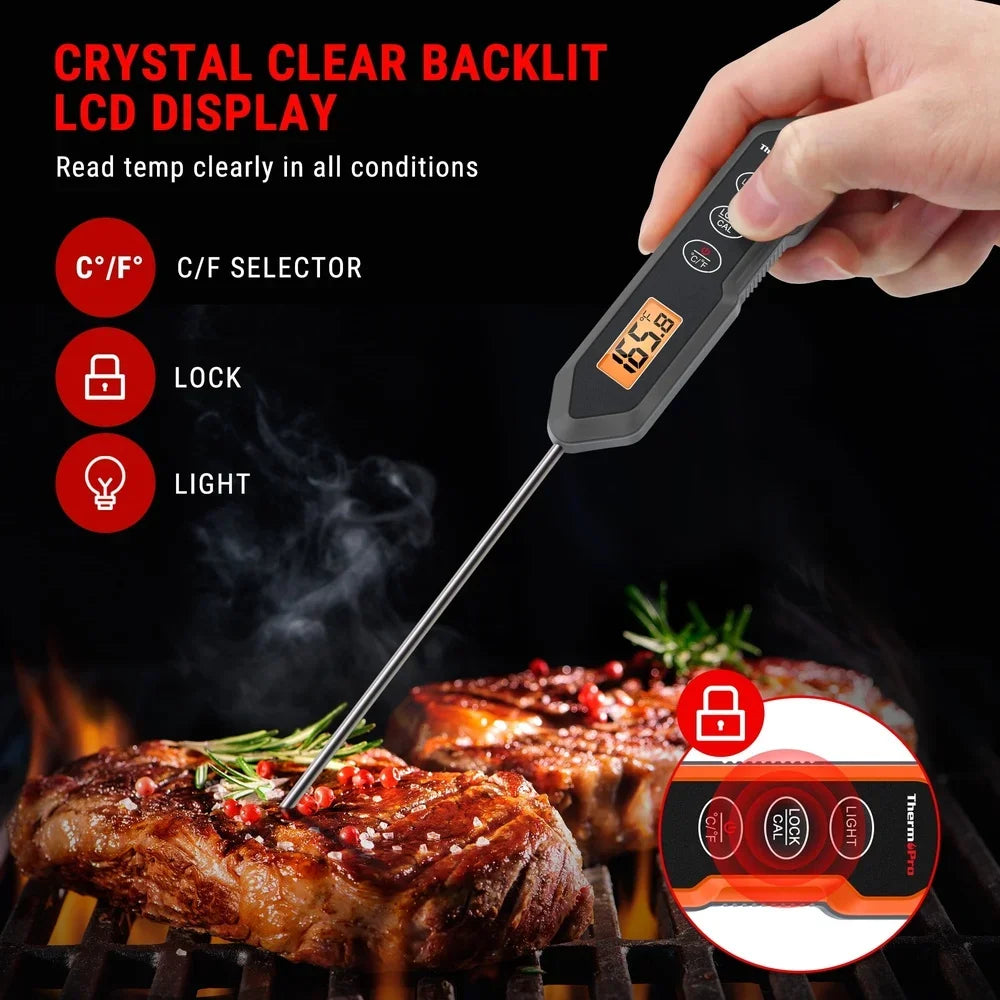 Waterproof Digital Meat Thermometer Instant Read Stainless Steel Probe with Calibration Lock Function Compact Kitchen Tool