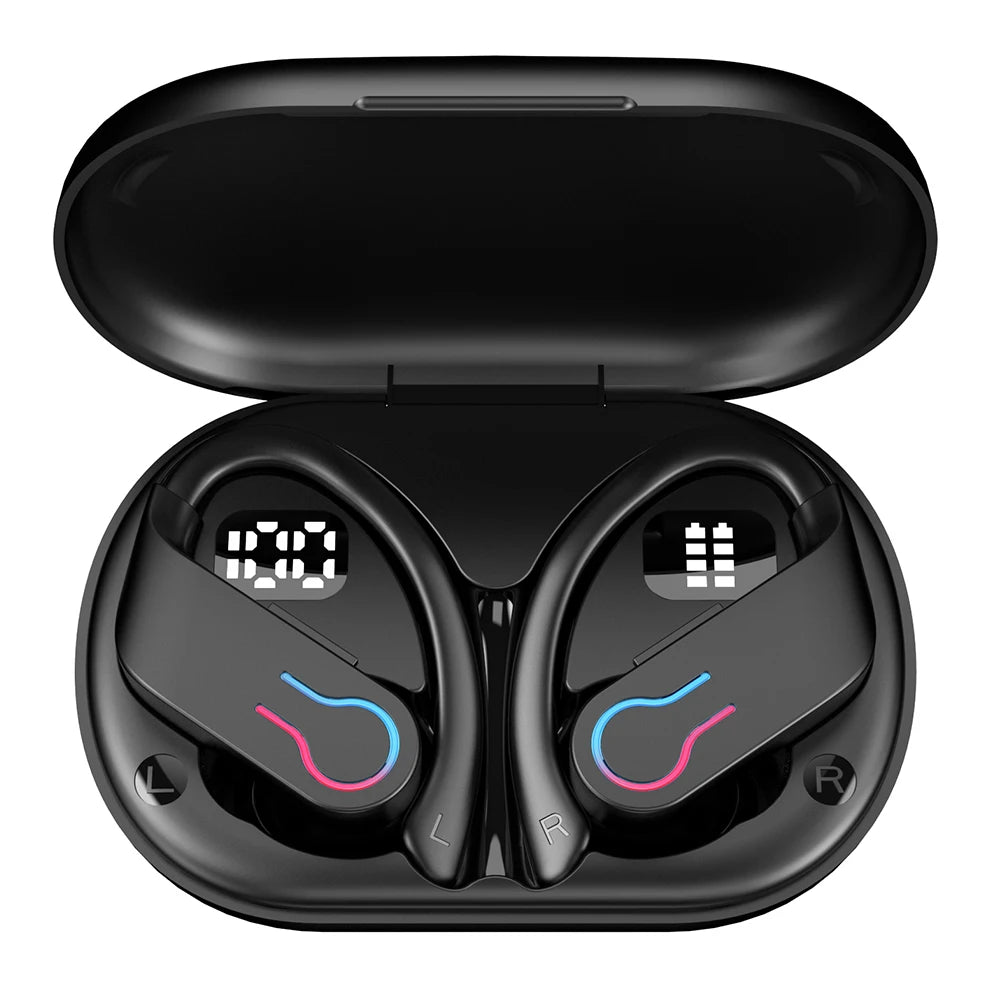 Bluetooth 5.3 Wireless Earbuds with Mic IPX7 Waterproof 200H Earphones with Hooks for Sports Running Workout Gym