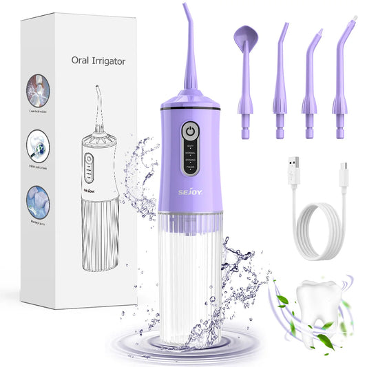 Water Dental Flosser for Teeth Cleaning Denture Brushes 4 Tips Cordless Portable Oral Irrigator for Home Travel