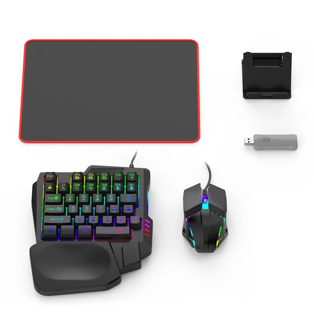 5in1 Mobile Game Converter Keyboard Mouse Gaming Set for PUBG Wired RGB Backlit Keyboard with Phone Holder for Gamer Accessories