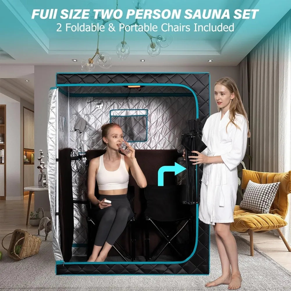 Portable Far Infrared Sauna, Home Two Person Sauna Box with 660nm Red Light Therapy Lamp,X-Large Full Size Indoor SPA Tent - NEW