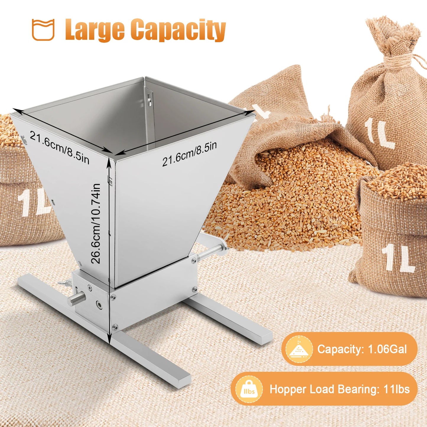 Manual Malt Mill Stainless Steel Malt Crusher Heavy Duty Homebrew Grain Crusher Adjustable Barley Grinder