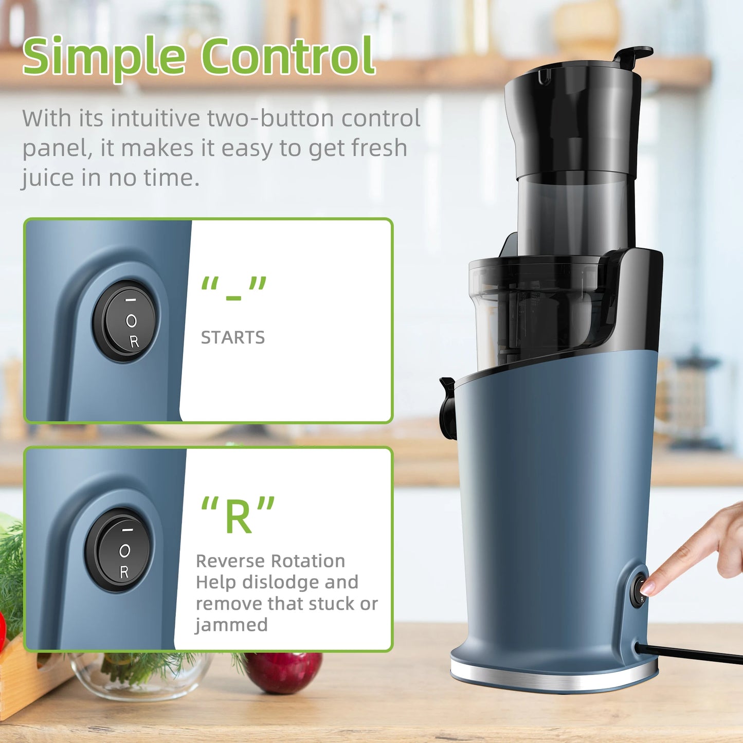 Cold Press Juicer with 78mm Feed Chute, 200W 40-65RPM Powerful Motor Slow Masticating Juice Extractor Fits Whole Fruits