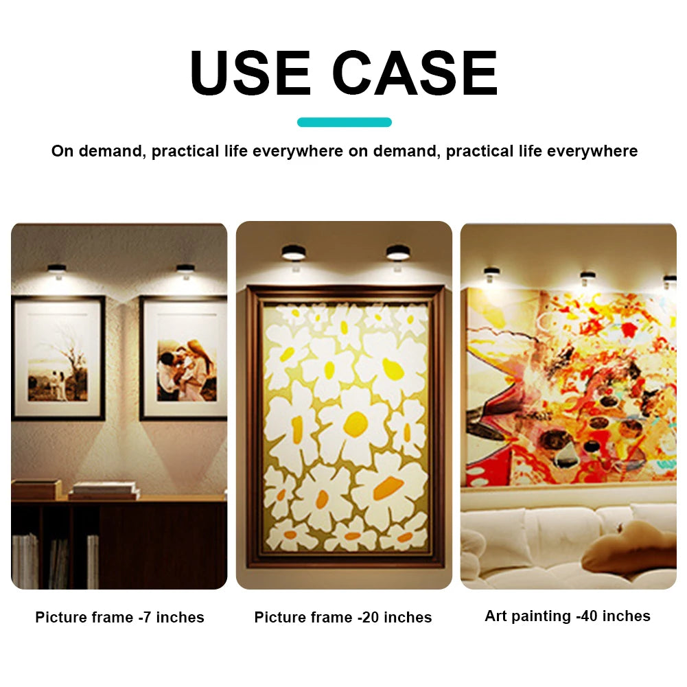 LED Light Magnetic Spotlight Rechargeable Wall Light Wireless Picture Light No Punch Reading Light Bedroom Bedside Light