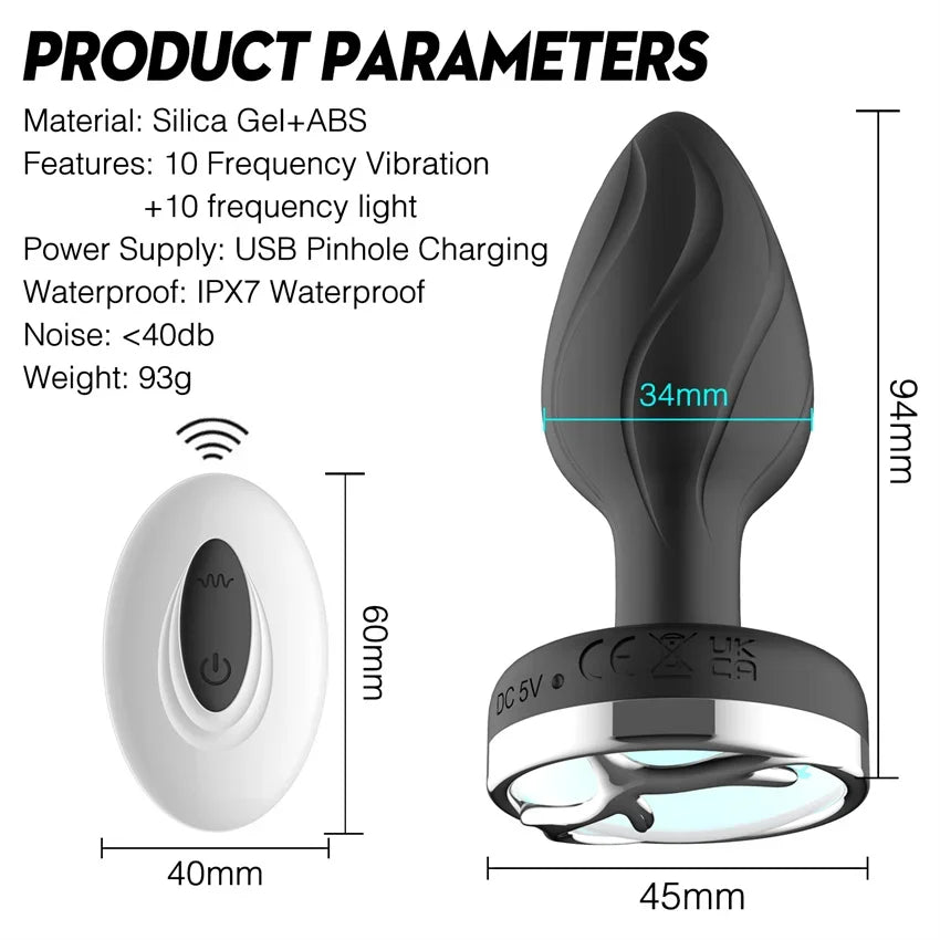 Anal Plug, Vibrator Dildo Butt Plug, Adult Sex Toys, Remote Control Vibration, Men Prostate Massager, Vibrating Butt plug for Female