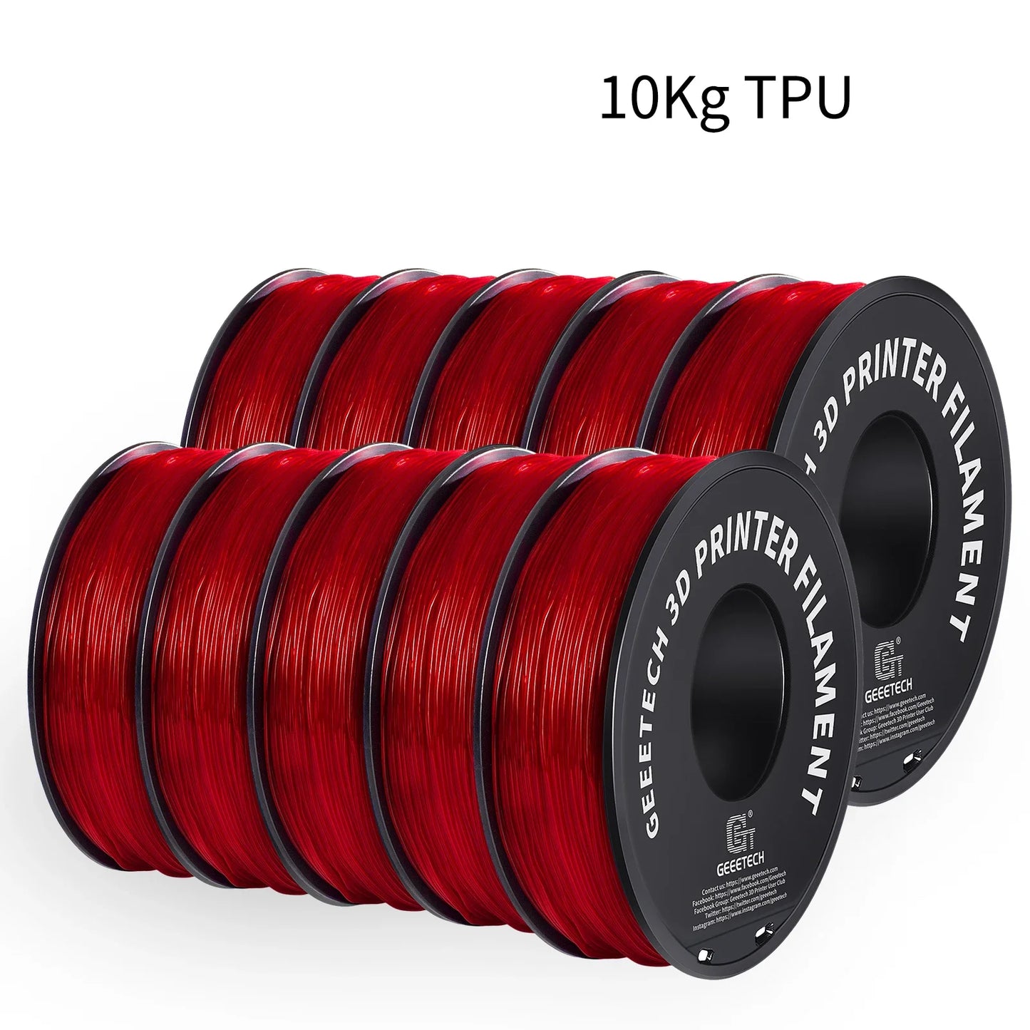 10Kg TPU 3D Printer Filament material 1kg 2.2LBS/Spool 1.75mm Plastic Vacuum Packaging Non-Toxic Shore Hardness 95A