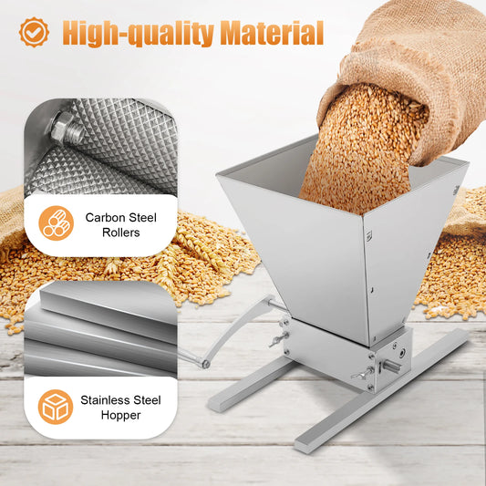 Manual Malt Mill Stainless Steel Malt Crusher Heavy Duty Homebrew Grain Crusher Adjustable Barley Grinder