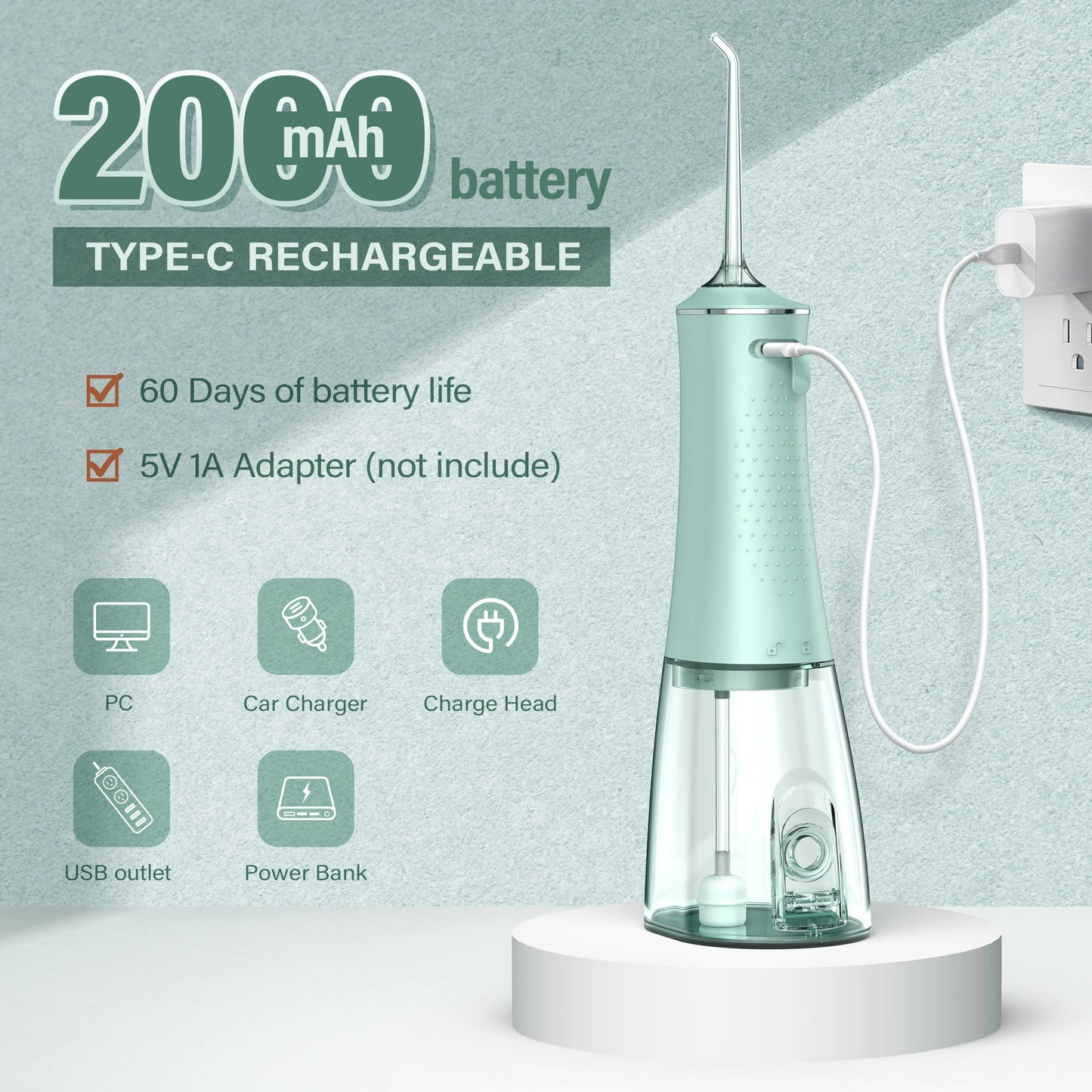 Sejoy Water Dental Flosser Portable Teeth Picks 6 Jets 4 Modes Cordless Oral Irrigator Rechargeable IPX7 Teeth Cleaner