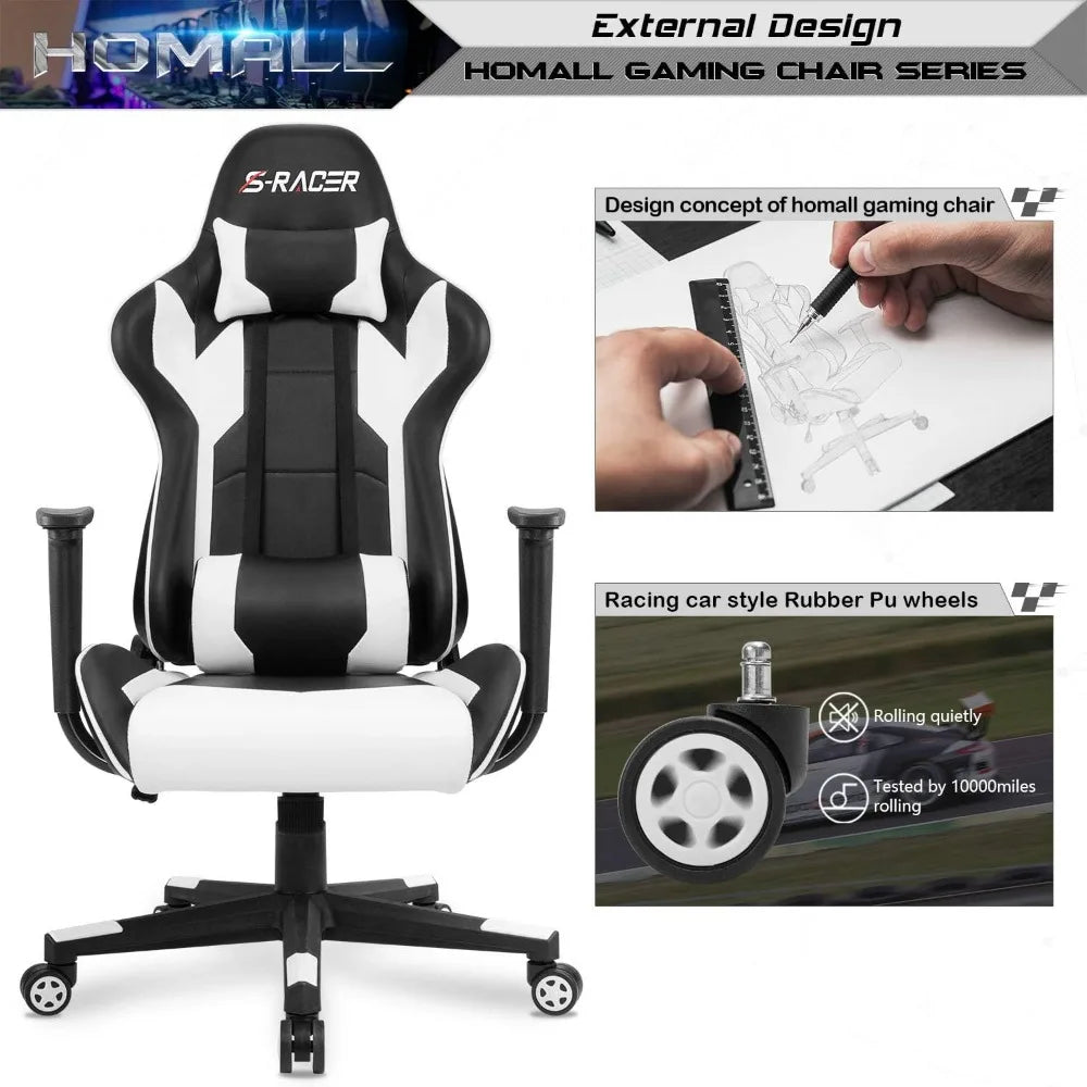 Gaming Chair, Office Chair High Back Computer Chair Leather Desk Chair Racing Executive Ergonomic Adjustable Swivel Task Chair