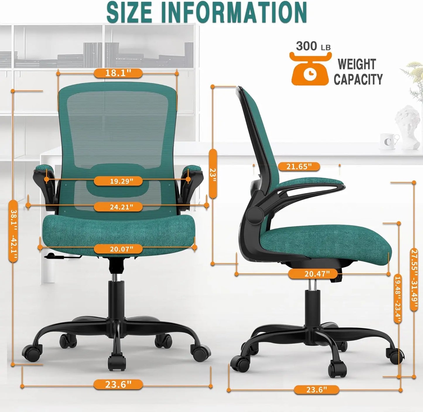 Office Chair, Ergonomic Desk Chair with Adjustable Lumbar Support, High Back Mesh Computer Chair with Flip-up Armrests